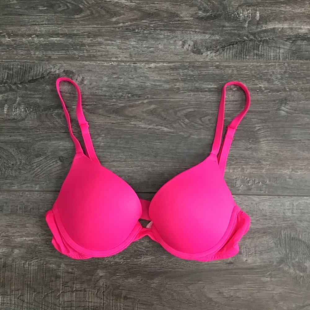 PINK Victorias Secret Sz 32A Solid Hot Neon Pink Padded Push-Up Bra EUC!